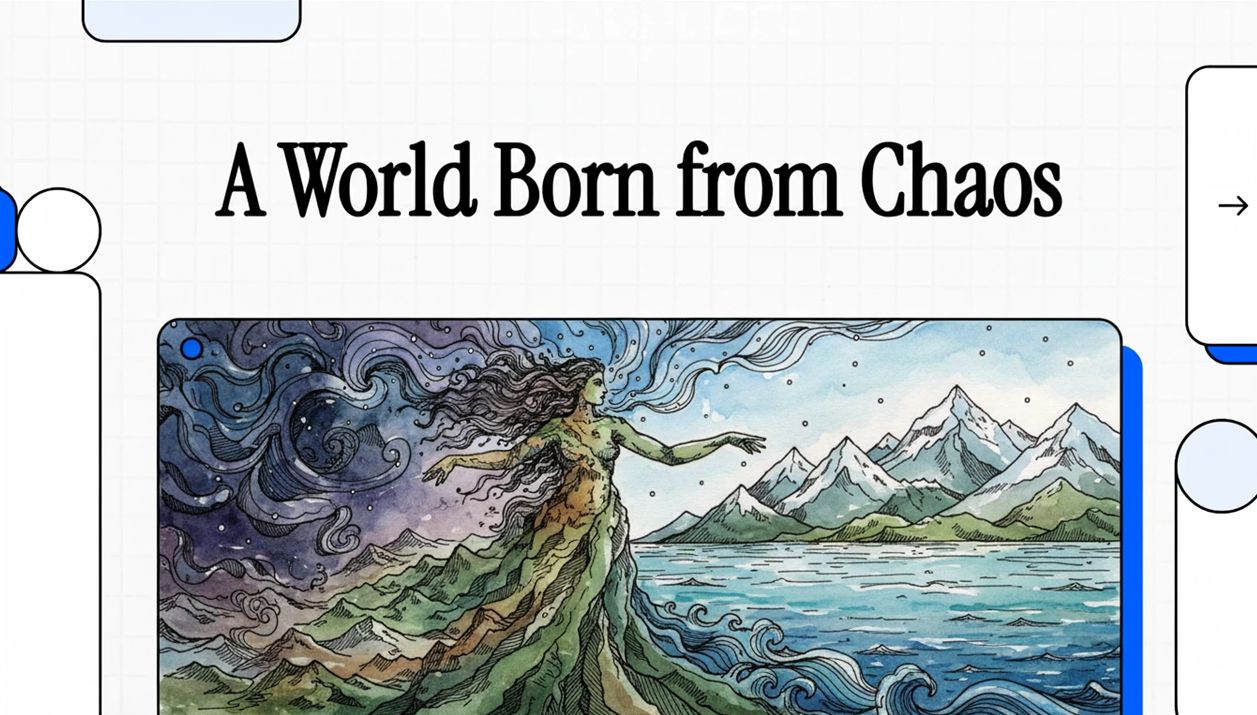 A depiction of the earth mother Gaia emerging from the void of Chaos.